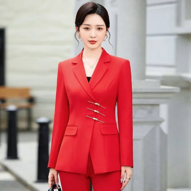 Women Formal Wear With Black Blazer - 2025 Fashion White Red Black Blazer