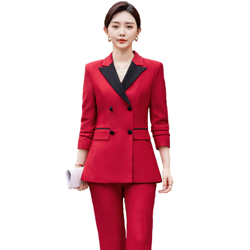 Women Formal Wear With Black Blazer - 2024 Elegant Red Black Women Pant