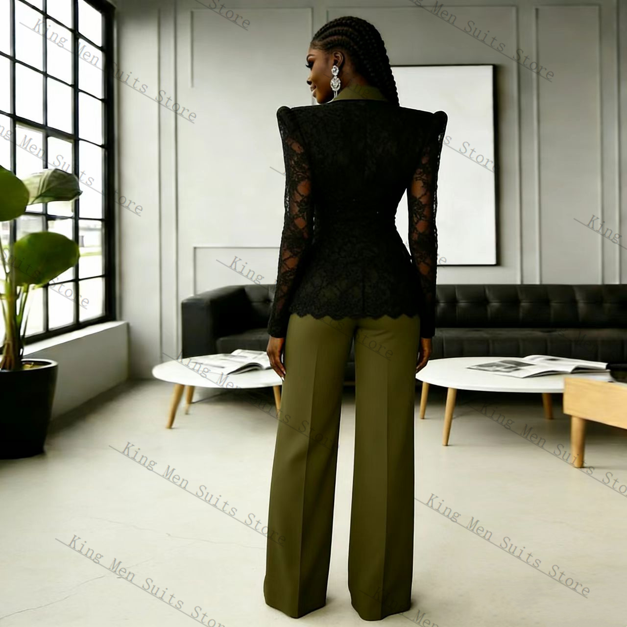 Green Black Lace Women Suit Se - đánh giá và giá Women Formal Wear With Black Blazer