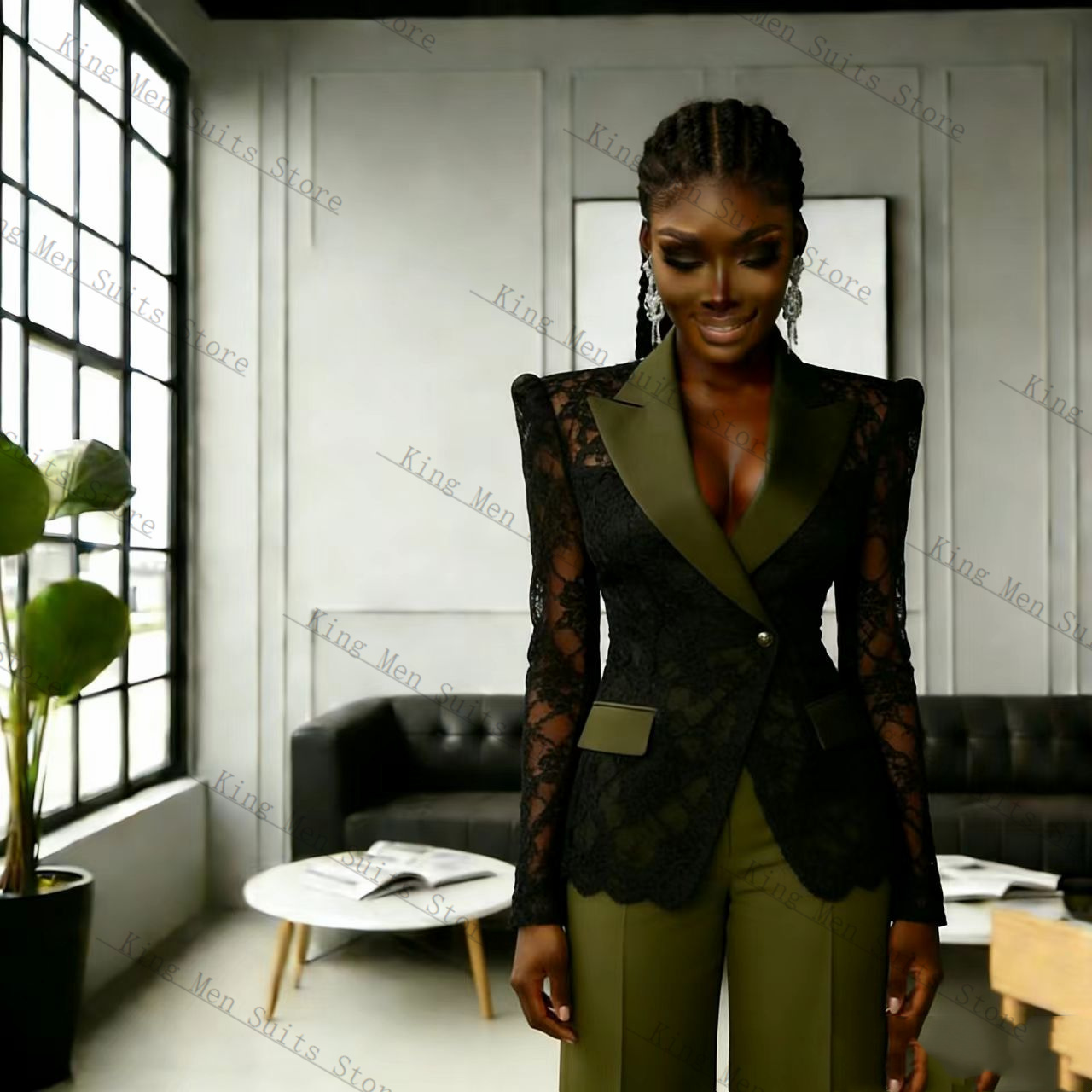 Green Black Lace Women Suit Se - đánh giá và giá Women Formal Wear With Black Blazer