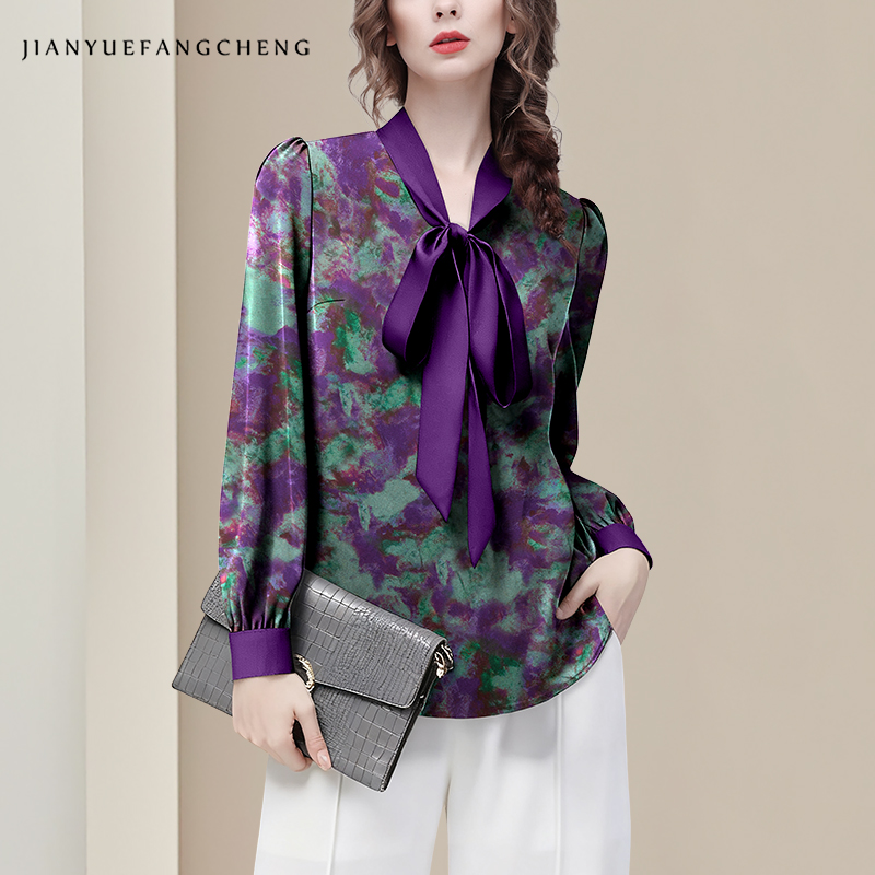 Purple Floral Elegant Satin Bl - đánh giá và giá Women Formal Blouses For Evening Wear