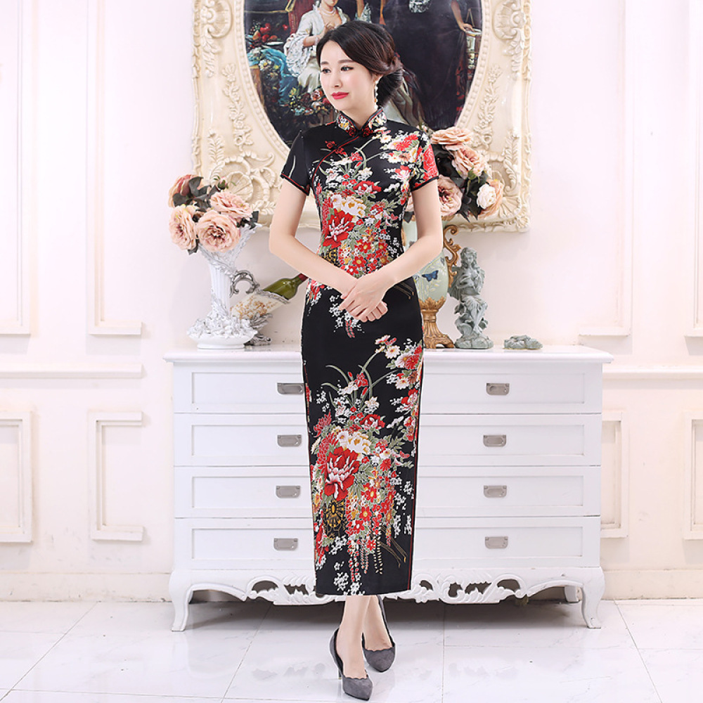 Classic Satin Cheongsam Long D - đánh giá và giá Women'S Formal Wear Plus Size